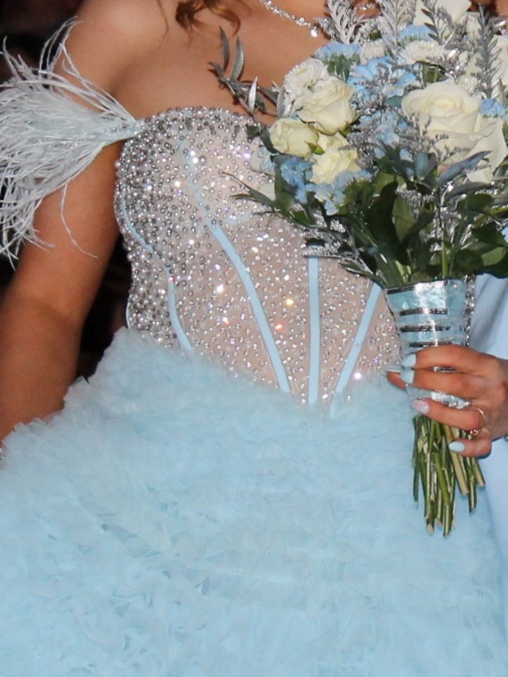 Sherri Hill Light Blue Strapless Beaded Tulle Ball Gown
